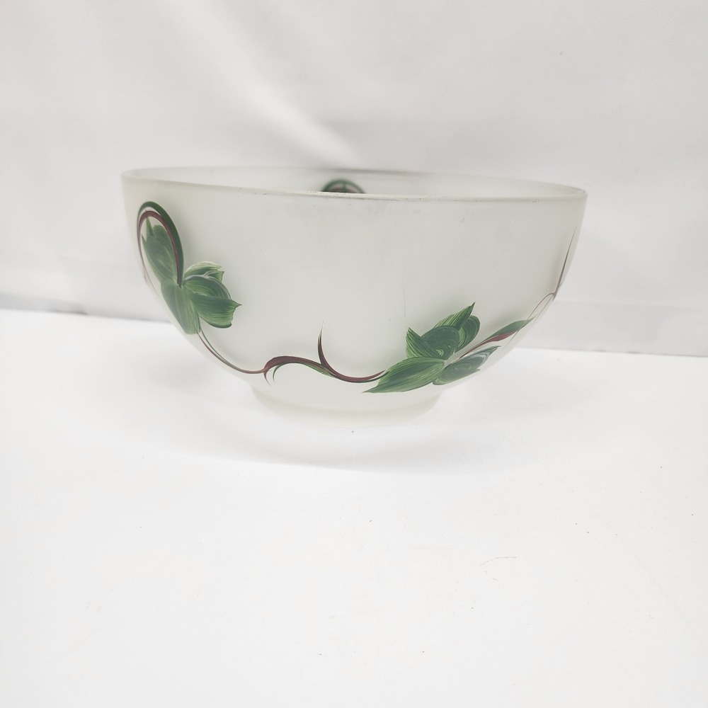 Vintage Gay Fad Hazel Atlas Frosted Glass 10" Ivy Salad Serving Bowl MCM